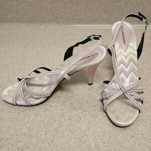 BCBG MAXAZRIA Women's Pink Crystal Slingback Leather Sandal Hills Size 9 B Italy
